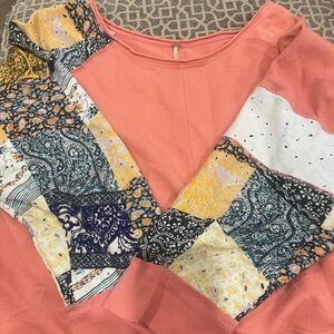 Free People Coral Patchwork Sweatshirt